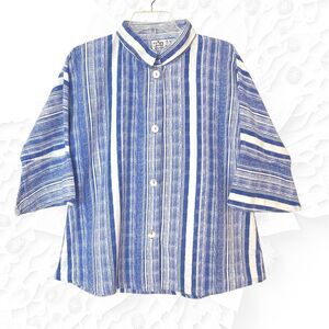 Parsley & Sage Womens Medium Cotton Button Up Blue White Stripes Shell Buttons